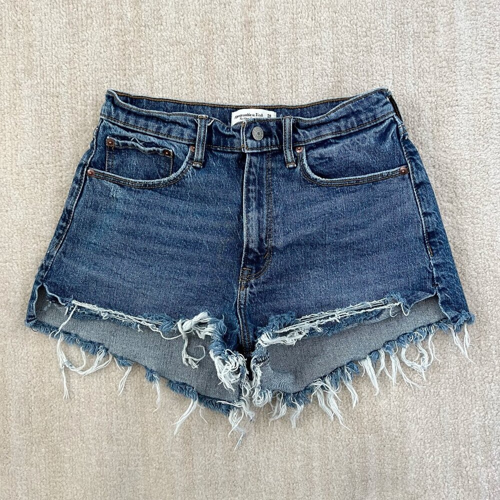 Abercrombie & Fitch Dark Blue Distressed Denim Jean Shorts